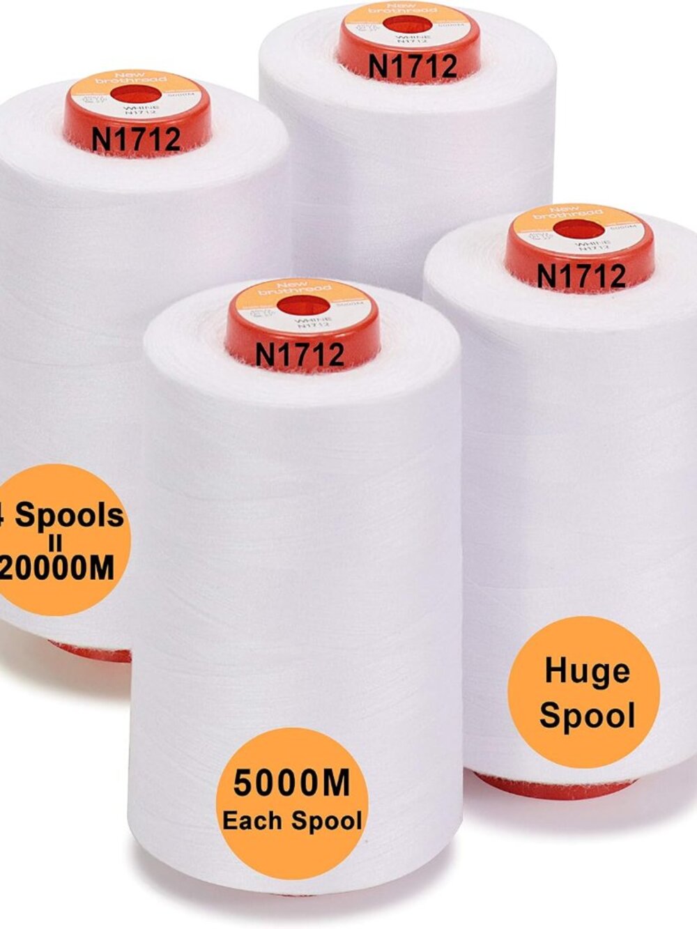 4 Large Cones All Purpose Polyester Thread -White